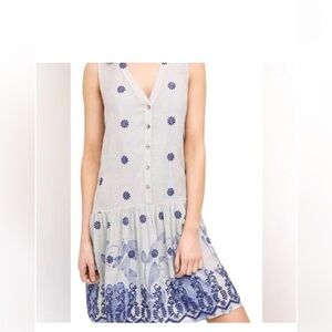 Anthropologie Maeve xs Sleeveless Gray and Blue Floral embroidered dress